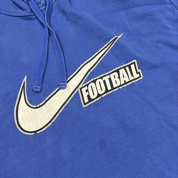 2000s Y2K Nike Football Center Swoosh Blue Hoodie Pullover Size XL Silver Tag - Picture 2 of 11